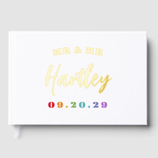 Gold Mr. & Mr. Rainbow Date Gay Wedding Gastenboek (Voorkant)
