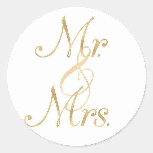Gold Mr & Mrs Stickers, folie lettertype Ronde Sticker (Voorkant)