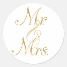 Gold Mr & Mrs Stickers, folie lettertype Ronde Sticker