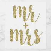 Gold Mr & Mrs wijn/Mousserende Wijn label, glitter Wijn Etiket (Enkel label)