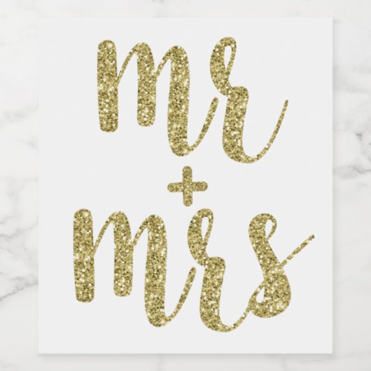Gold Mr & Mrs wijn/Mousserende Wijn label, glitter Wijn Etiket (Enkel label)