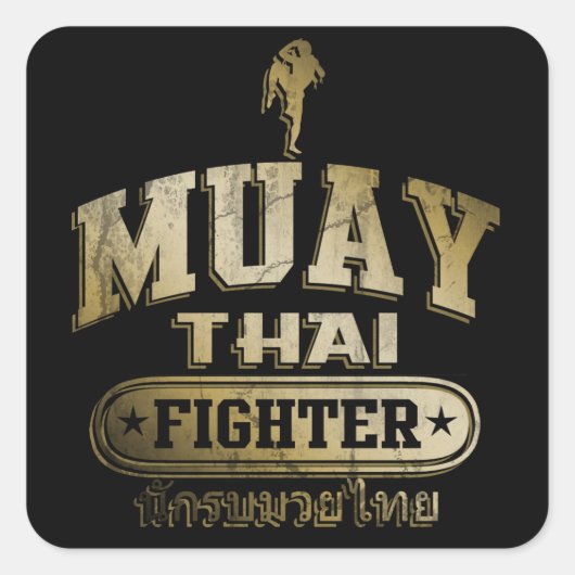 Gold Muay Thai Fighter Vierkante Sticker (Voorkant)