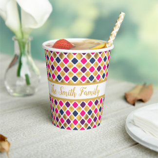 Gold Multicolor Quatrefoil Patroon Papieren Bekers