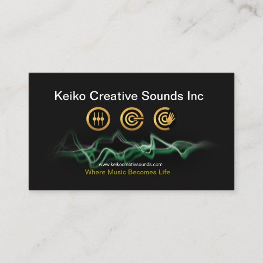 Gold Music Icons Green Waves Sound Engineer Visitekaartje (Voorkant)