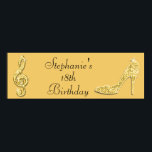 Gold Music Note en Stiletto 18th Birthday Poster<br><div class="desc">Op maat gesneden, elegante maat van 18e verjaardagsfeestdag voor vrouwen en meisjes. Mooie gouden en zwarte meisjes en meisjes van achttiende tot achttien jaar oud, spandoeken van achttien jaar oud met een glamoureus gedrukt afbeelding neushoorn / diamant glitter, korrels, juwelen met een hoge hiel-stiletto-schoen, en muzieknoot met een glans op...</div>