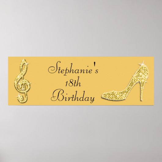 Gold Music Note en Stiletto 18th Birthday Poster (Voorkant)