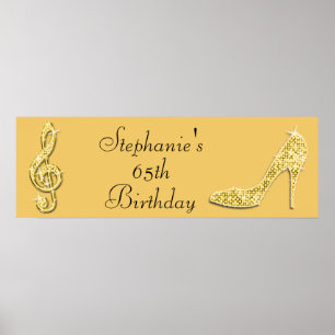 Gold Music Note en Stiletto 65th Birthday Poster