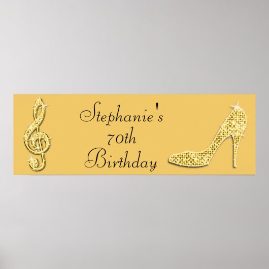 Gold Music Note en Stiletto 70th Birthday Poster (Voorkant)
