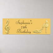 Gold Music Note en Stiletto 75th Birthday Poster (Voorkant)