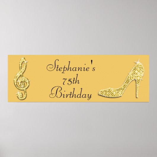 Gold Music Note en Stiletto 75th Birthday Poster (Voorkant)