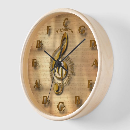 Gold Music Treble Clef Clock met Fifths Circle (Hoek)