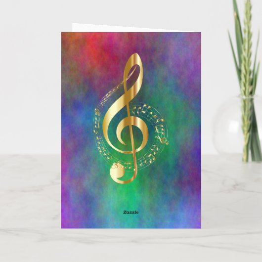 Gold Music Treble Clef op kleurrijke regenboogkleu Kaart (Achterkant)