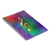 Gold Music Treble Clef op kleurrijke regenboogkleu Notitieboek (Rechterzijde)
