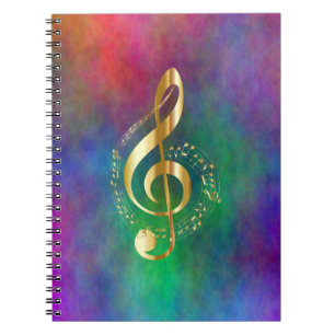 Gold Music Treble Clef op kleurrijke regenboogkleu Notitieboek