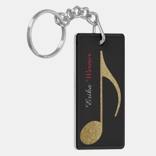 Gold Musical Note met naam en initialen zwart Sleutelhanger (Voorkant Links)