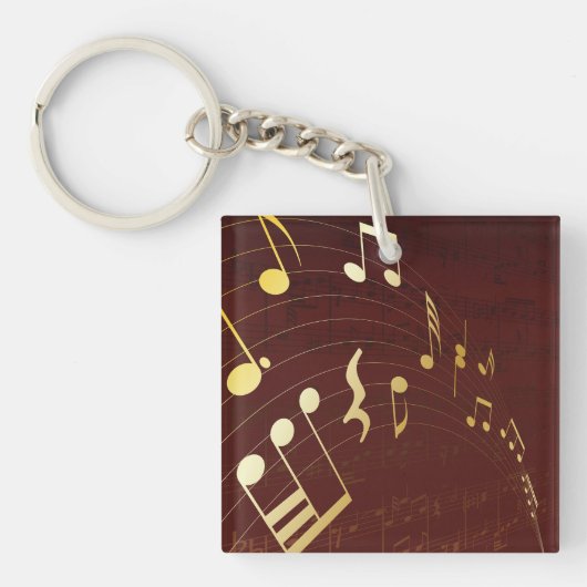 Gold Musical Notes Background Sleutelhanger (Voorkant)