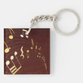 Gold Musical Notes Background Sleutelhanger (Achterkant)