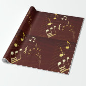 Gold Musical Notes Background Wrapping Paper Cadeaupapier (Uitgerold)