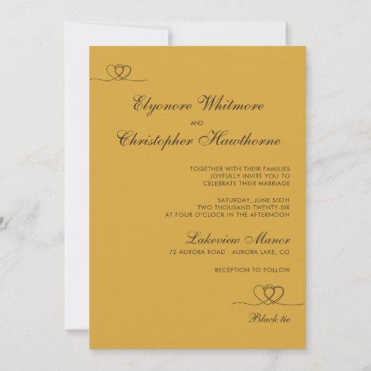 Gold Mustard Elegant Chic Calligraphy Wedding Kaart (Voorkant)