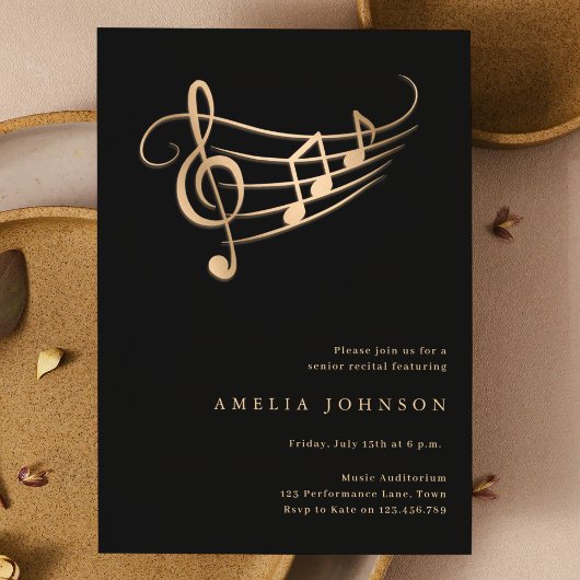 Gold Muzieknoten Classy Minimal Concert Invitation Kaart