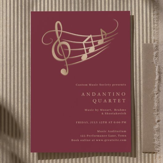 Gold Muzieknoten Classy Minimal Concert Invitation Kaart