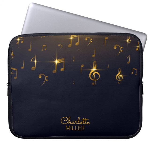 Gold-Muzieknoten en aangepaste naam Laptop Sleeve (Voorkant)
