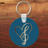 Gold Muzieknoten en hart I-verliefde muziek Sleutelhanger (Voorkant)