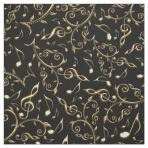 Gold-Muzieknoten op zwart of in kleur Stof