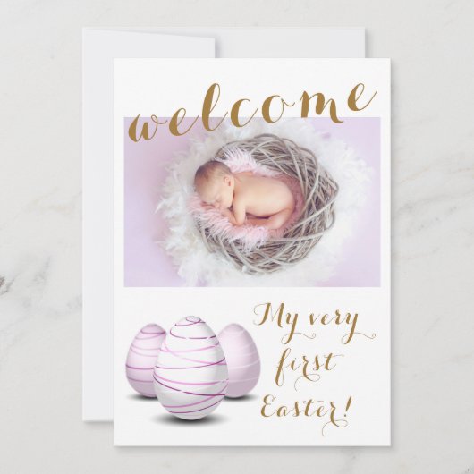 Gold My First Easter Welcome Photo Baby Birth Aankondiging (Voorkant)