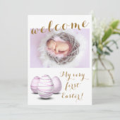 Gold My First Easter Welcome Photo Baby Birth Aankondiging (Staand voorkant)