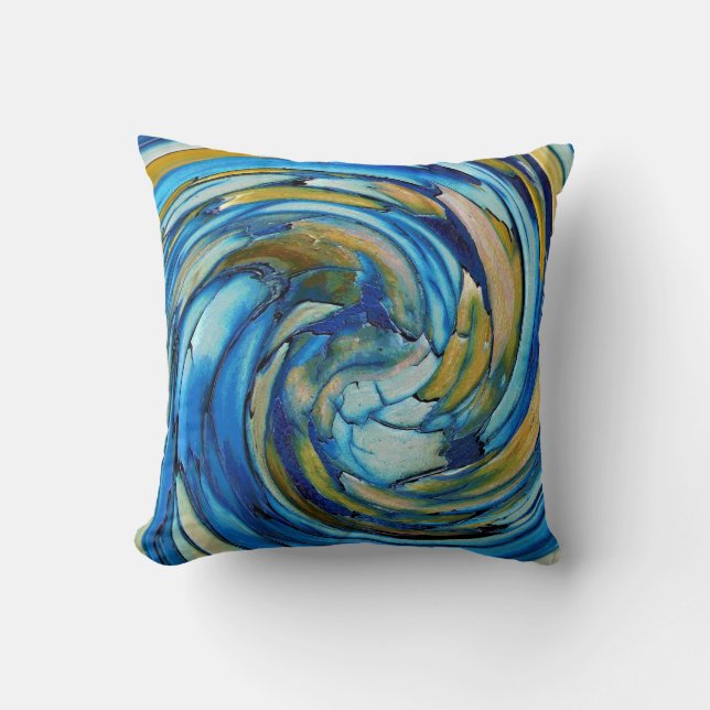 Gold N Blue Abstract Art Sierkussen (Voorkant)