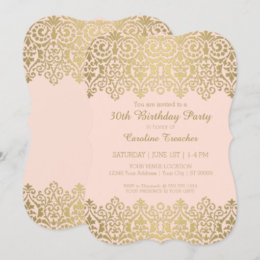Gold n Blush  Lace Elegant 30th Birthday Kaart (Voorkant / Achterkant)