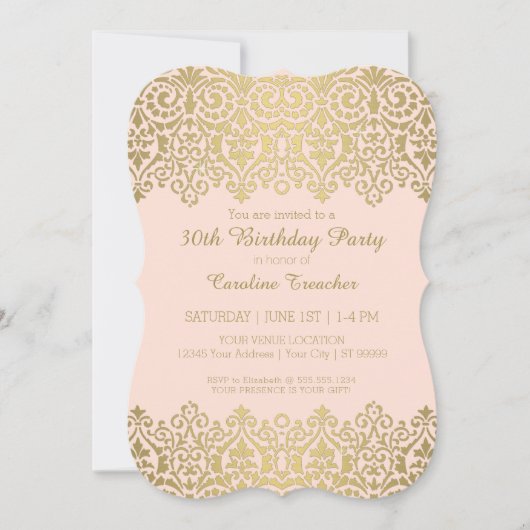 Gold n Blush  Lace Elegant 30th Birthday Kaart (Voorkant)