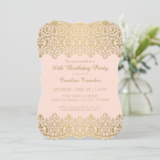 Gold n Blush  Lace Elegant 30th Birthday Kaart (Staand voorkant)