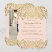 Gold n Blush  Lace Elegant Graduparty Kaart (Voorkant / Achterkant)
