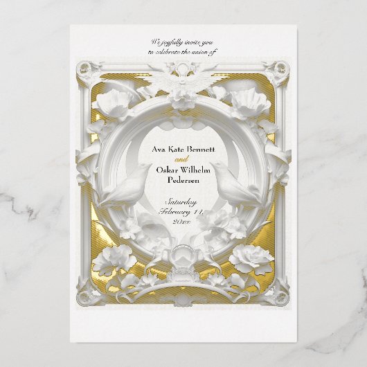 Gold 'n Fauna Motief Atelier bruiloft Folie Uitnodiging (Voorkant)