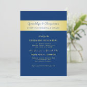 Gold n Navy Ceremony Rehearsal Dinner Invitation Kaart (Staand voorkant)
