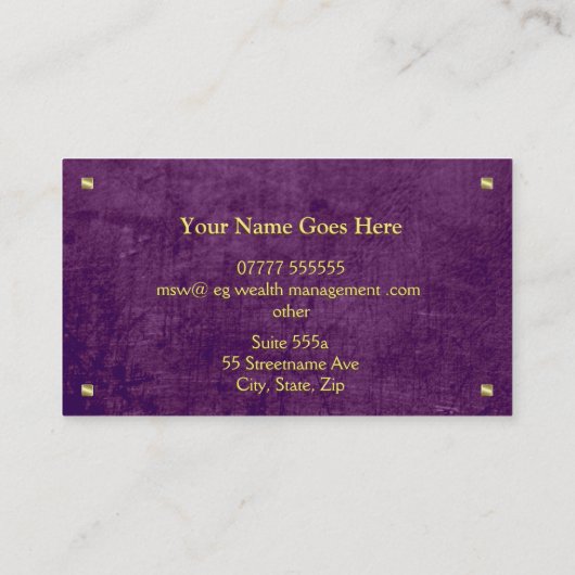 Gold-naamplaat paars lederachtig, welverdiende adv visitekaartje (Achterkant)