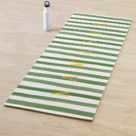 Gold Namaste & Green and White Waterverf Stripes Yogamat