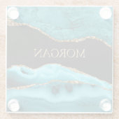 Gold Name, Black, Gold & Blauwgroen Agate Glazen Onderzetter (Achterkant)