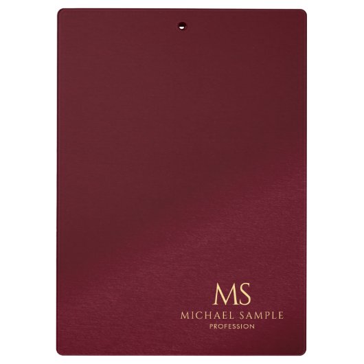 Gold Name Text Monogram Monogrammed Template Red Klembord (Achterkant)