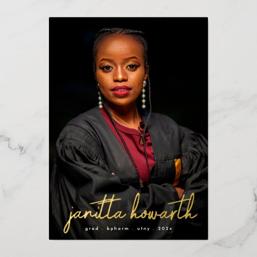 Gold Names Photo Template University Afstuderen Folie Uitnodiging (Voorkant)