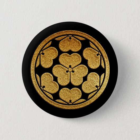 Gold Nanatsu Katabami Kamon Ronde Button 5,7 Cm (Voorkant)
