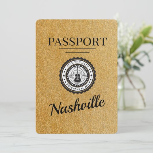 Gold Nashville Passport Bewaar de datum Save The Date (Staand voorkant)