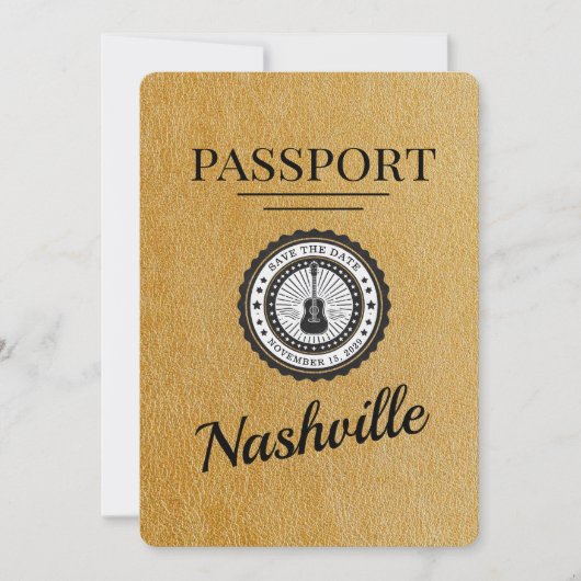 Gold Nashville Passport Bewaar de datum Save The Date (Voorkant)