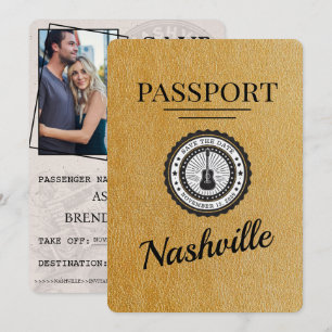 Gold Nashville Passport Bewaar de datum Save The Date