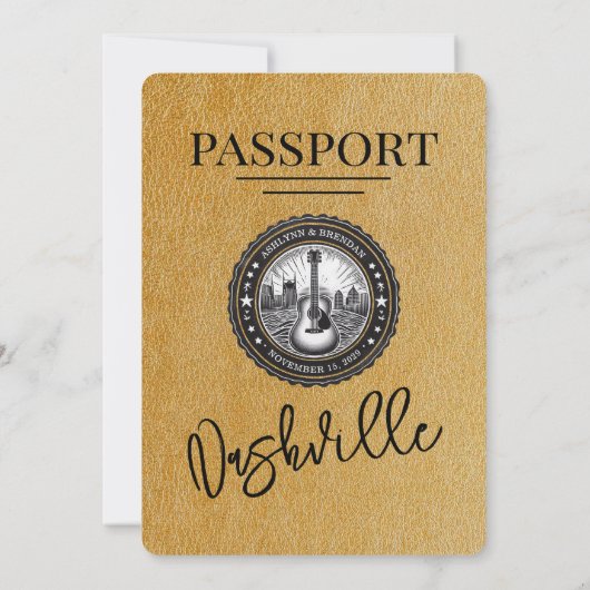 Gold Nashville Passport Uitnodiging voor de bruilo (Achterkant)