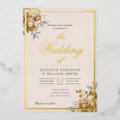 Gold Natural Rustic Floral Elegant Script Wedding  Folie Uitnodiging (Voorkant)