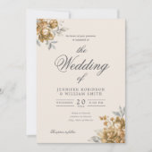 Gold Natural Rustic Floral Elegant Script Wedding  Kaart (Voorkant)