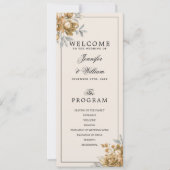 Gold Natural Rustic Floral Wedding Program Menu Kaart (Voorkant)